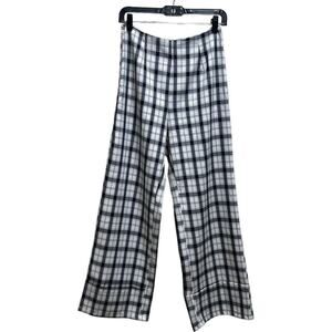 Princess Polly XX Pant 4 Plaid Black White Wide Leg Cuff Modern Chic Boho Indie